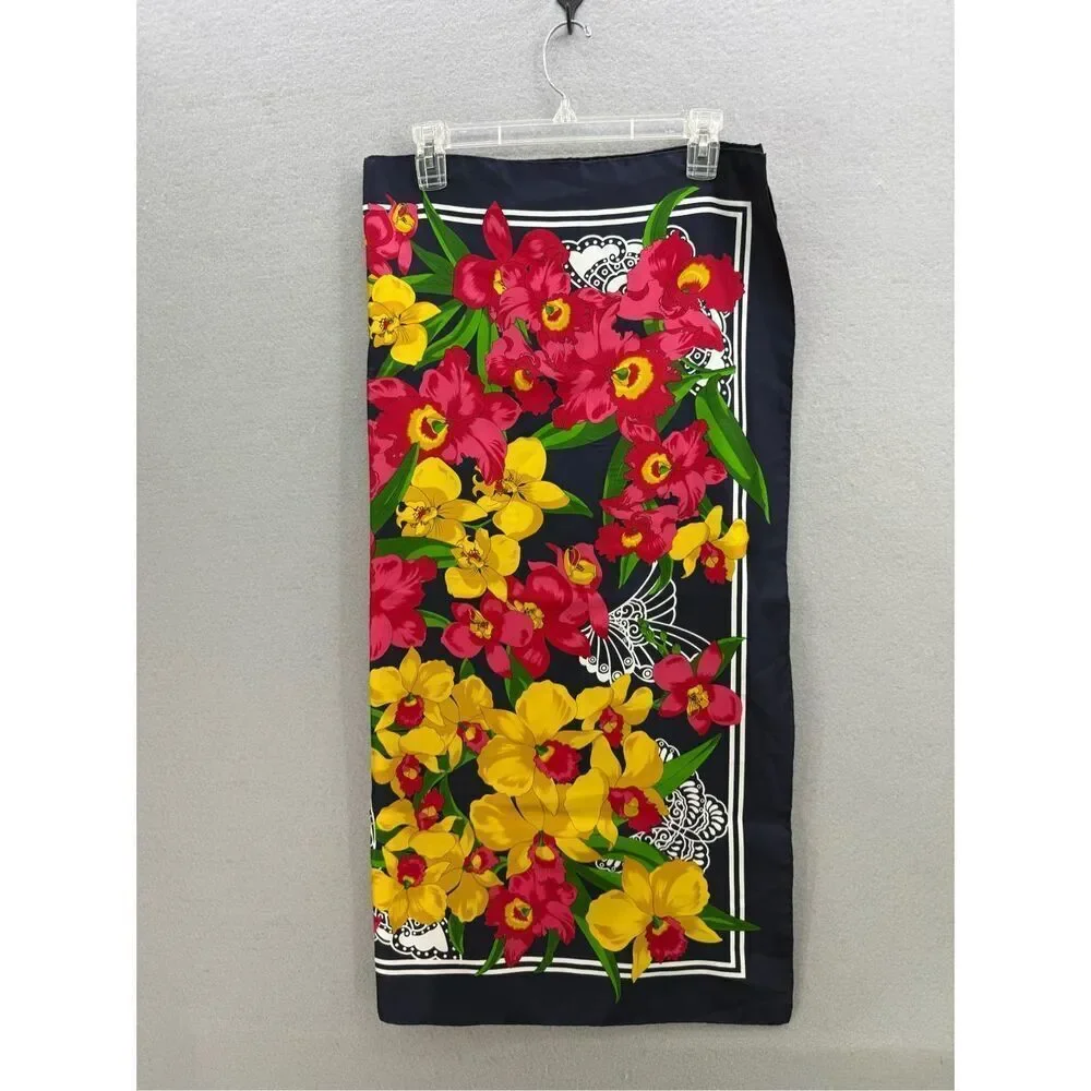 Mantero Collection Silk Scarf Floral Butterflies Orchids 34x34